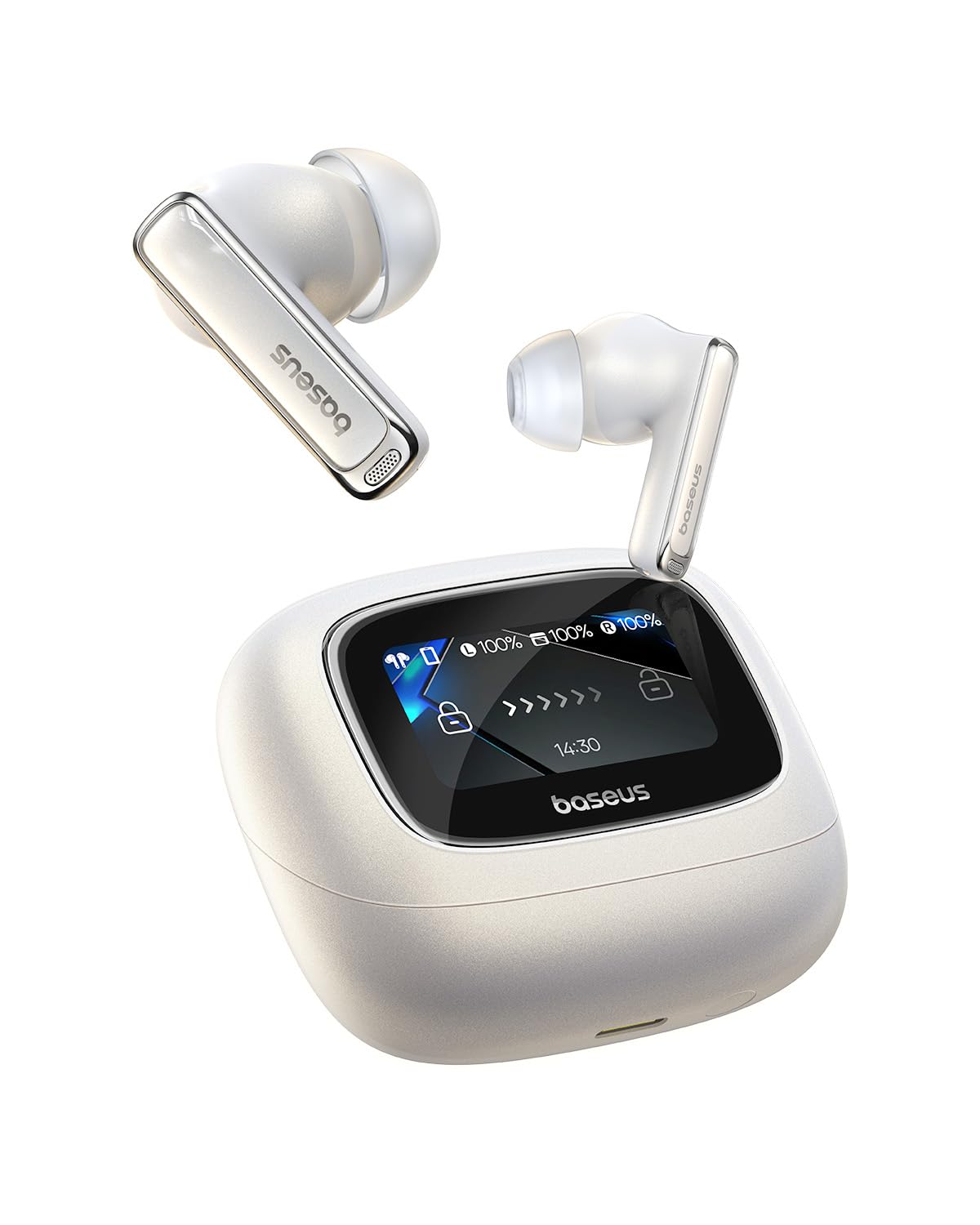 BaseusBowie M2s Ultra True Wireless Earbuds, Bluetooth 5.4, Hi-Res Audio, 52dB Noise Cancellation, Spatial Acoustics, Smart Touch Display, 7-Hr Playtime, Low-Latency, Compatible with Most Devices