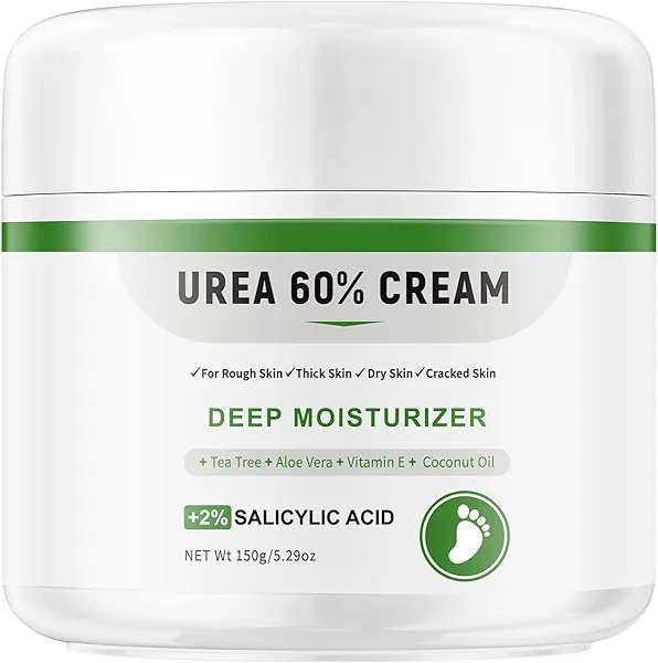 Urea Cream 60 Percent For Feet Maximum Strength Plus Salicylic Acid 2%, Tea Tree Foot Lotion For Dry Feetcracked Heels Treatment Athletes Foot Cream Intensive Repair Foot Moisturizer Care 5.29oz