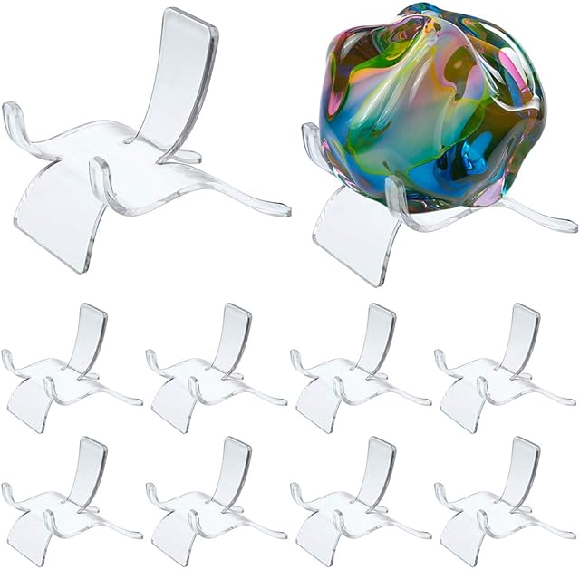 BSTKEY 10 Pcs 6cm Clear Acrylic Easel Holder Display Stand for Geodes Rock Mineral Agate Fossil Coral, Stool Modeling Acrylic Display Holder, Mobile Phone Holder