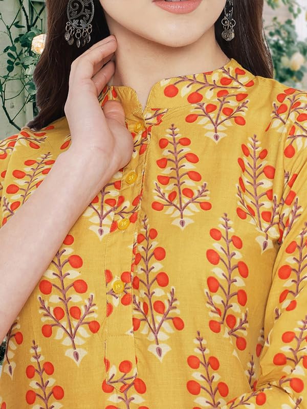 Image of Pinkmint Women Cotton Kurti ll Stright Printed Collared V Neck Kurta ll Stylish Regular Fit Kurti's (Pack of 01)