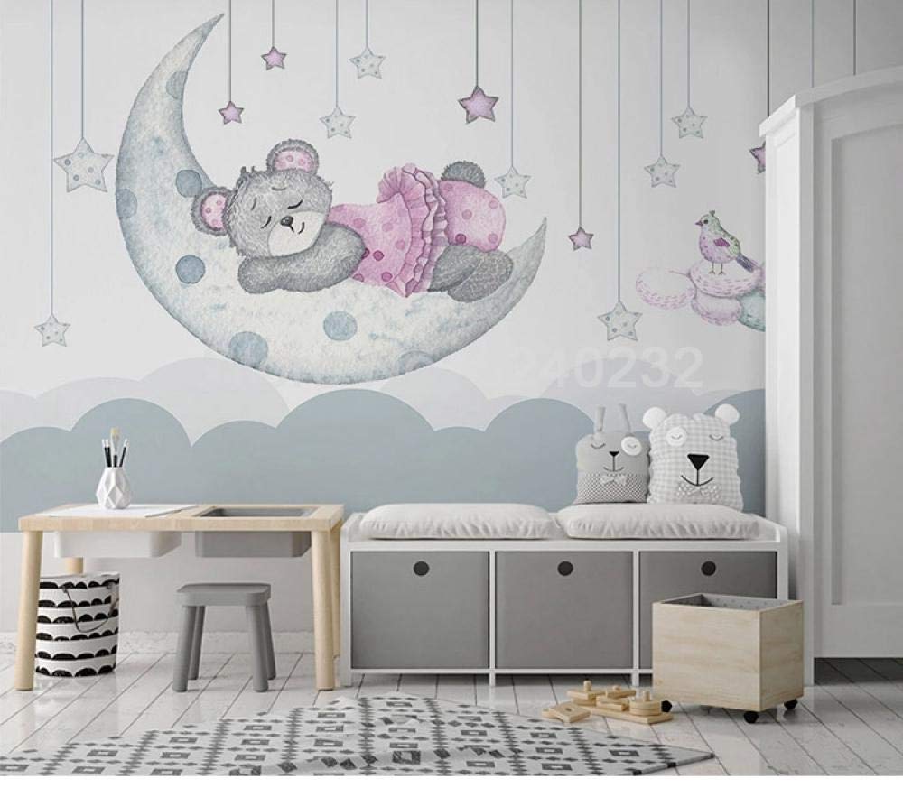Papier peint lune étoiles ours rose pour grand mur de chambre