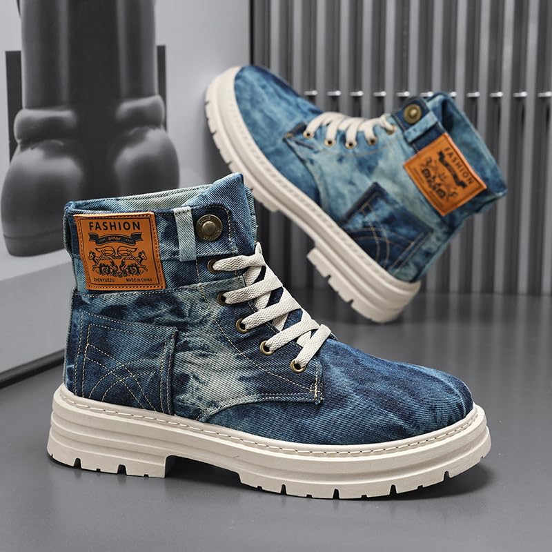 Men's High Top Denim Boots Lace up Chunky Platform Ankle Boots for Men Lug Sole Comfort Casual Retro Sneakers Shoes3