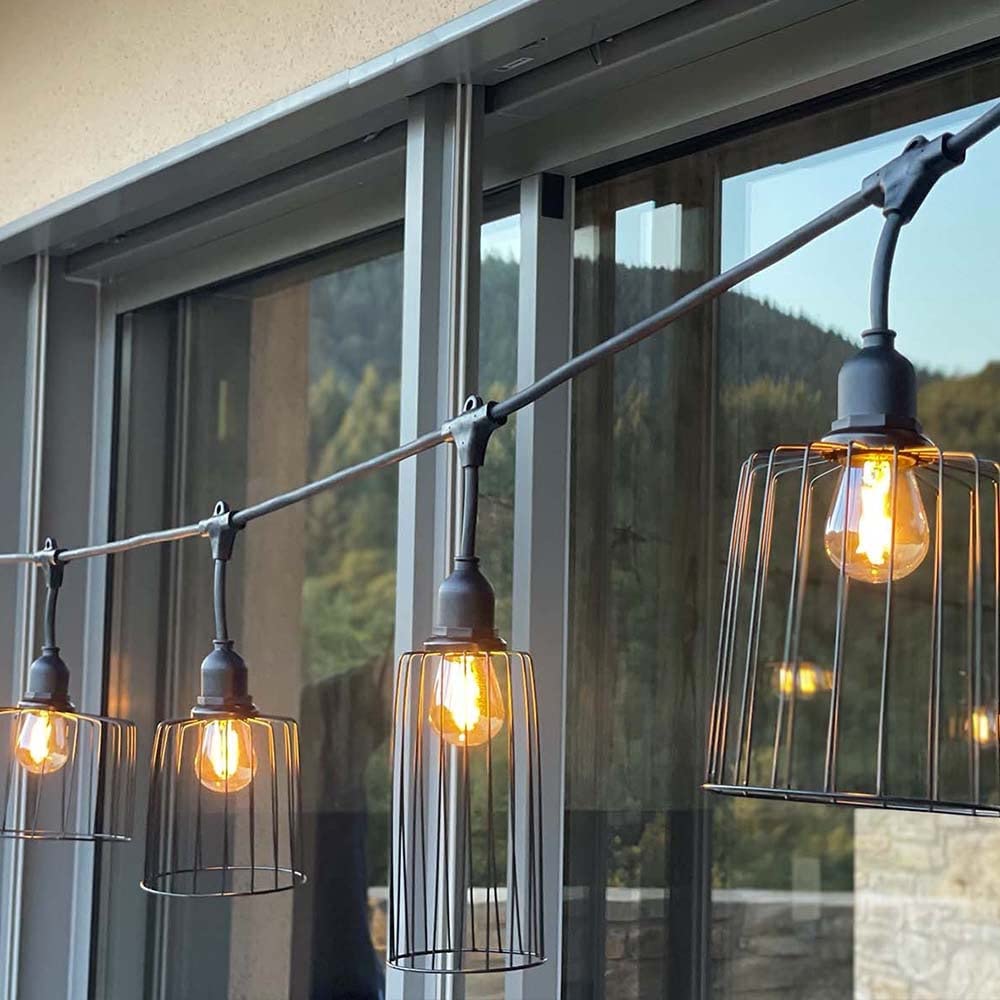 Guirnalda luminosa exterior con pantalla de metal 10 bombillas de filamento casquillo E27 LED blanco cálido NEMA LIGHT 6m