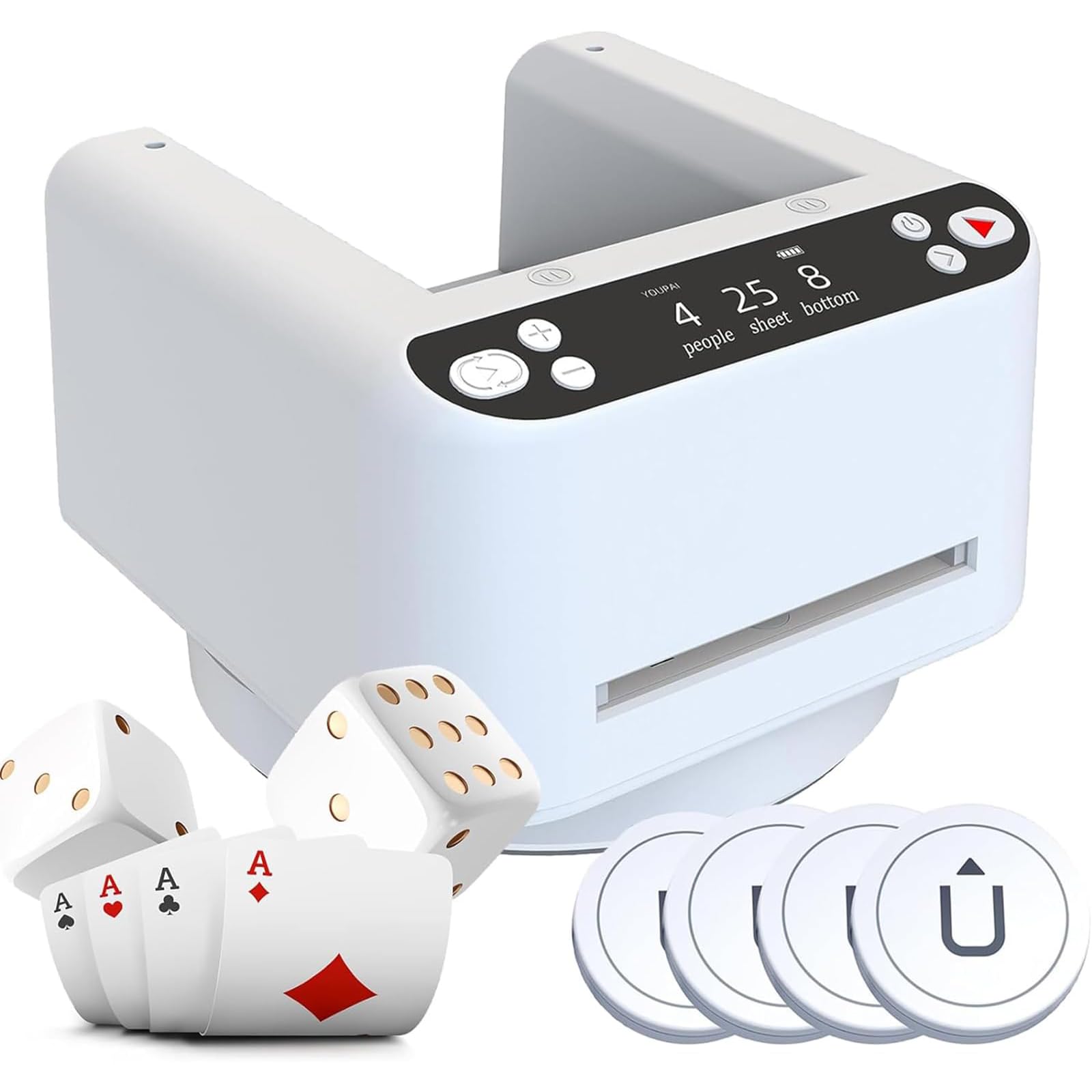 Eoweiot Fully Automatic Card Dealer, 360 Rotating Card Dealing Machine with 4 Wireless Dealer Button, for Blackjack, Texas Hold'em