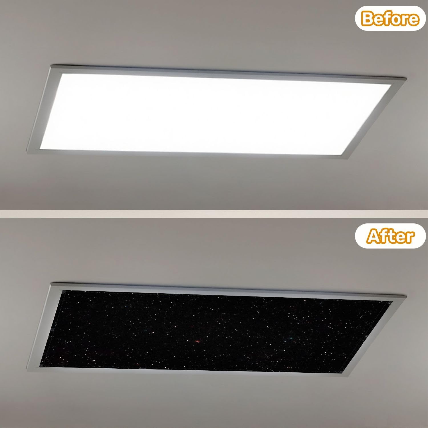 Fluorescent Light Covers for Ceiling Lights Twinkling Star Field Overlay Texture Black Easy to Install Magnetic Light Filter for Classroom Office Hospitals School Home Decor