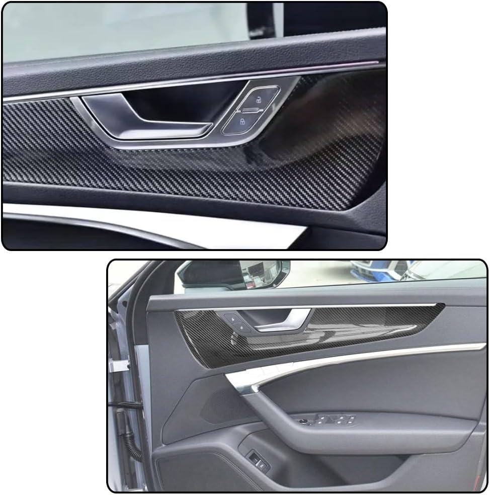 Dry Carbon Fiber Interior Console Dashboard Trim Compatible with Audi A6 C8 A7 2021-2025 Interior Door Panel Trim Interior Parts Factory Outlet LHD(8PCS)