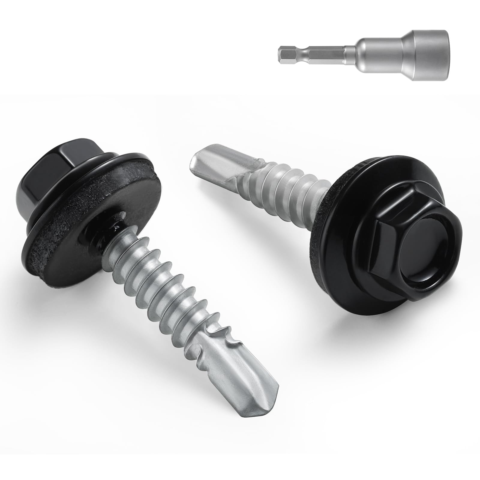 Tornillos de metal para techos de 1 pulgada, cabeza hexagonal con revestimiento Ruspert negro, arandela EPDM, autoperforantes de metal a madera, con broca hexagonal (3 libras, 304 piezas)