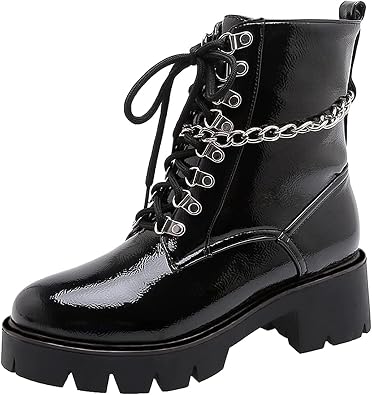 Mujeres Combat Martin Punk Cadenas Grueso Tacón Bajo Botines Charol  Plataforma Vestido de Invierno Corto Botín : Amazon.com.mx: Ropa, Zapatos y  Accesorios