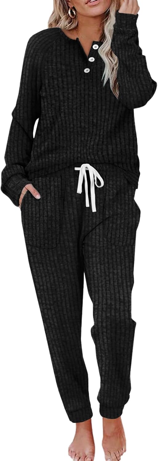 WIHOLL Two Piece Outfits for Women Lounge Sets Button Down Sweatshirt Sweatpants Sweatsuits Set with Pockets