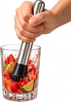 Paslanmaz  elik Meyve Ezici ve Kokteyl Kar t r c  20 cm   Muddler, Limon ve Nane Ezme Aparat ,  zel Dokulu Ezici U ,  ecek ve Kokteyl Haz rlama Aparat