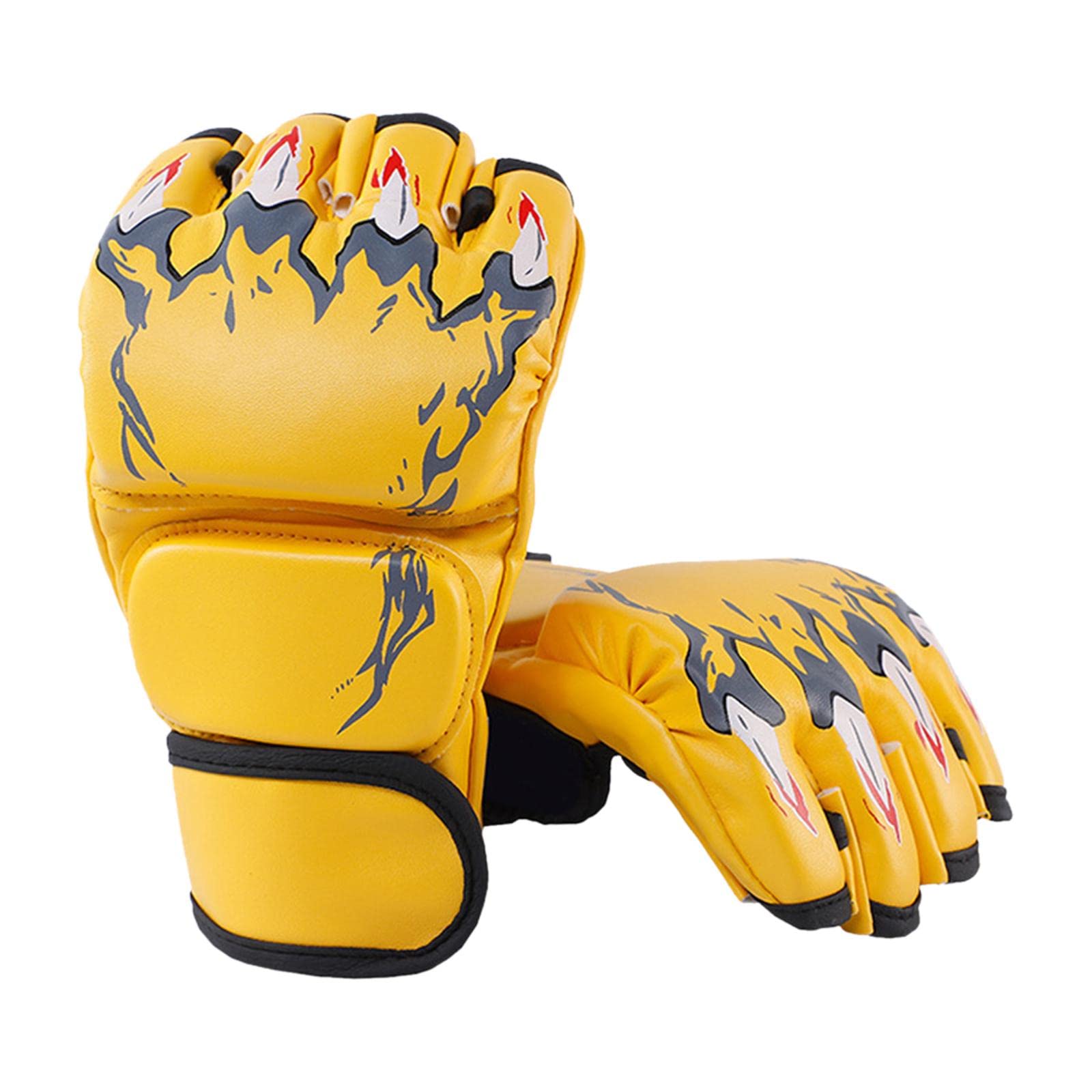 harayaa Gants de MMA, équipement de Protection Paumes Ouvertes Respirantes Mitaines légères pour Femmes Hommes Jeunes poinçonnage Sac Lourd Sparring, Griffe de Tigre Jaune