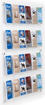 Displays2go Acrylic Brochure Rack, Clear | Wall-Mount, 4-Tiered, 12 to 24 Adjustable Pockets, 2RP12CLR
