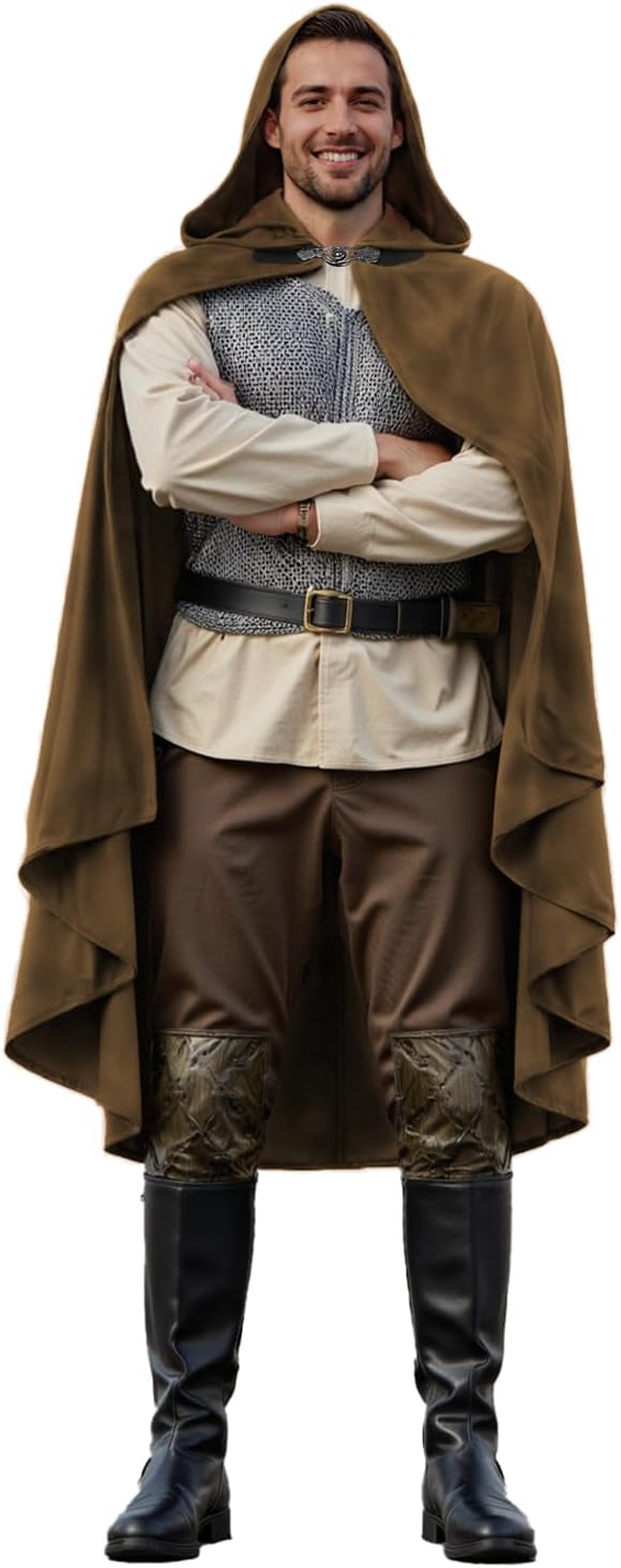 MCJC Medieval Hooded Cloak, Halloween Costume Cape, Black Velvet with Hood, Renaissance Robe - Image 4