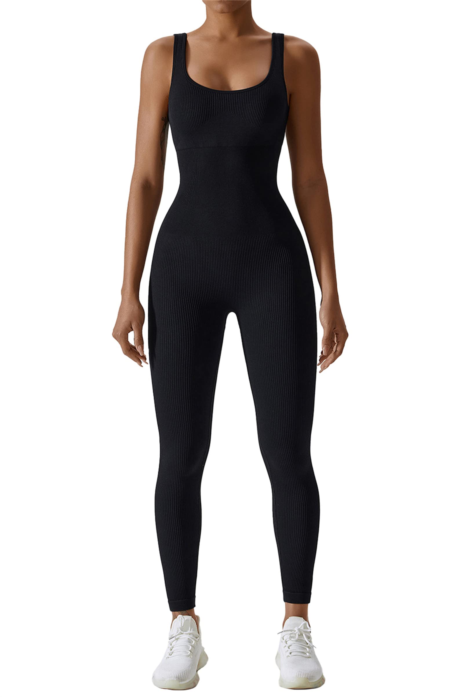 Adisputent Mono Ajustado de Yoga para Mujer Verano Sin Mangas Jumpsuit Acanalado Cuello Cuadrado Color Sólido Mameluco Mujer para Diario Uso Fitness,S/M/L