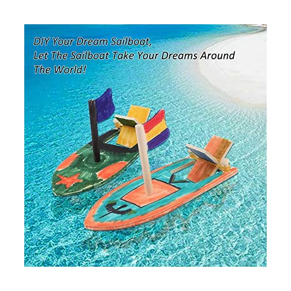 Herefun 8 Stück Holzboot Spielzeug, Holz Segelboot Set Malen DIY, Mini Holz Segelboot Lernspielzeug, Kinder… – Bild 7