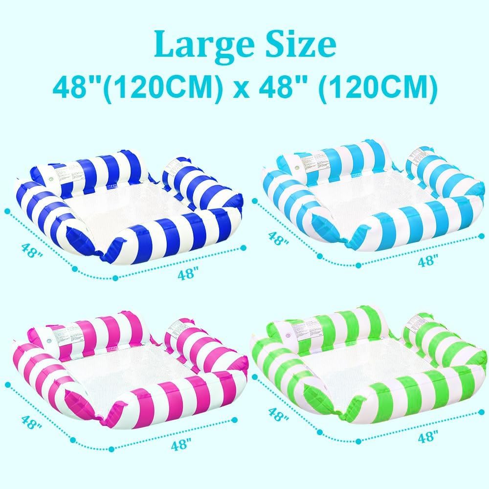 4 Pack Inflatable Pool Floats Adult, Pool Float Rafts Water Hammock with Cup Holders, Pool Floaties for Adults