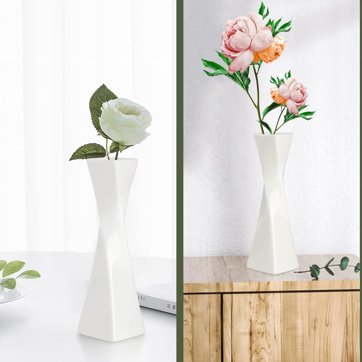 Bud Vase, White Small Ceramic Vase for Modern Home Decor, Flower Vase for Centerpieces Twist Minimalism Style Fit Table Shelf Fireplace Bedroom Kitchen Living Room Office - Image 5