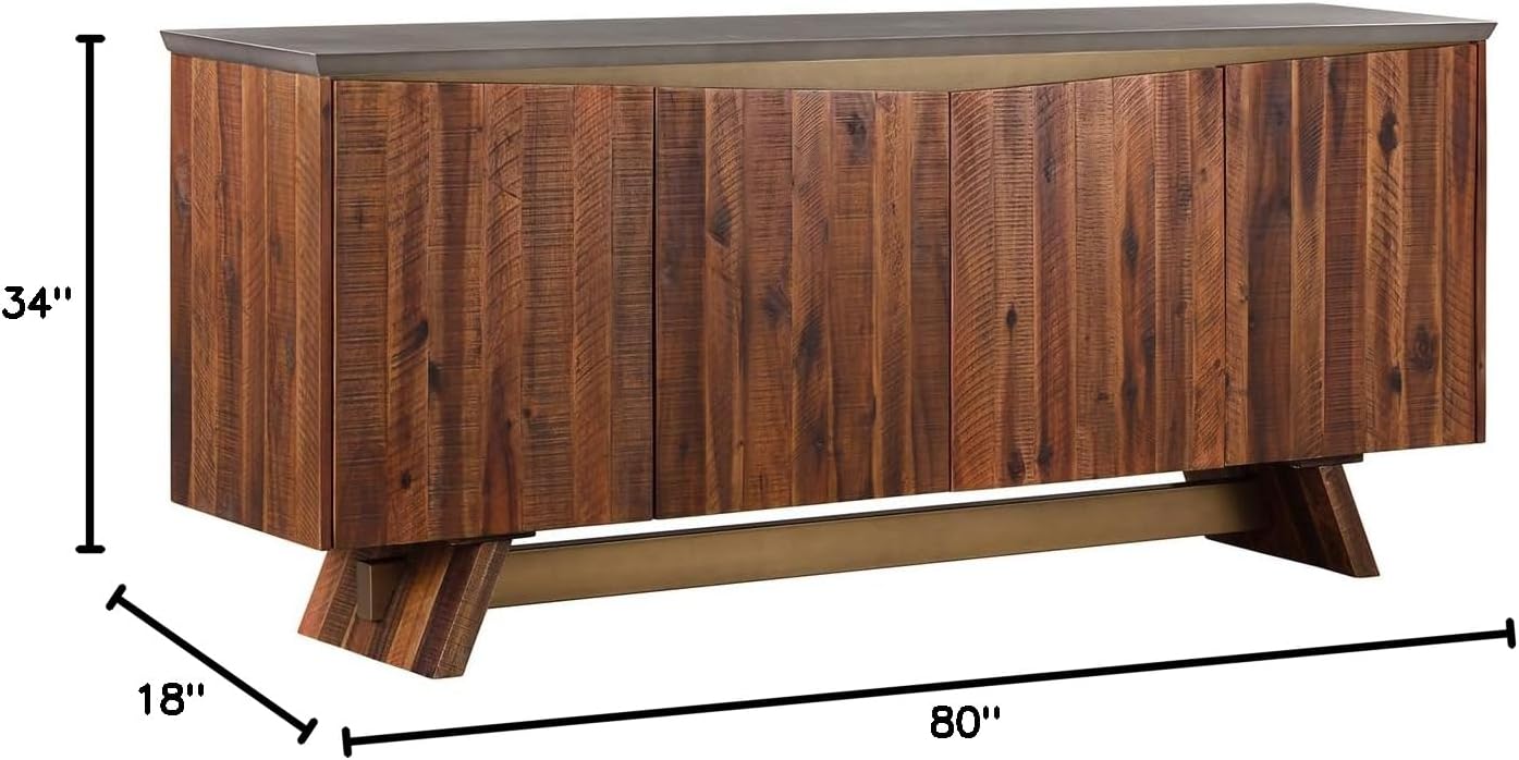HomeStock Modern 4 Door Sideboard Buffet - Acacia WoodConcrete Console Table