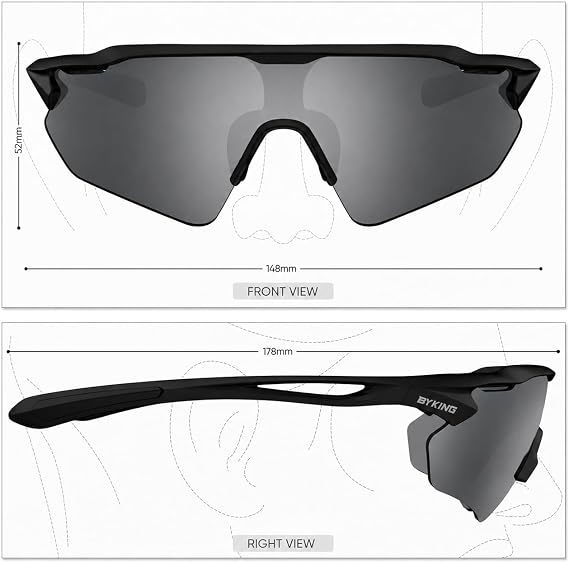 Byking Sport Sunglasses, Polarised Glasses For Men/Women, Sunglasses For Running Hiking Cycling Golf Cricket Beach Volleyball Rowing. Sport Protective Shades with UV400 Multi-colour Lens.