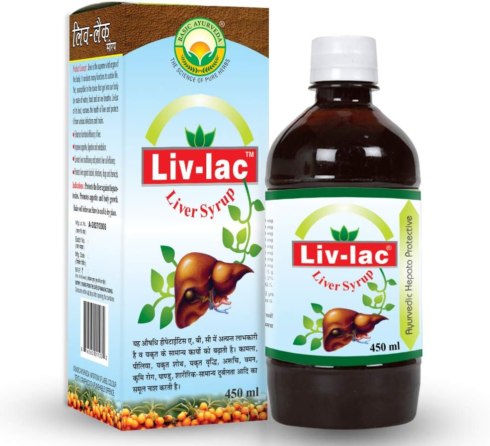 Liv-Lac Syrup 450ml | Ayurvedic Herbal Blend with Vidang, Gulab, Sounf, Kasni & Kutki | Herbal Liver & Digestive Wellness Tonic | Supports Metabolism, Digestion & Appetite | Liquid Herbal Supplement