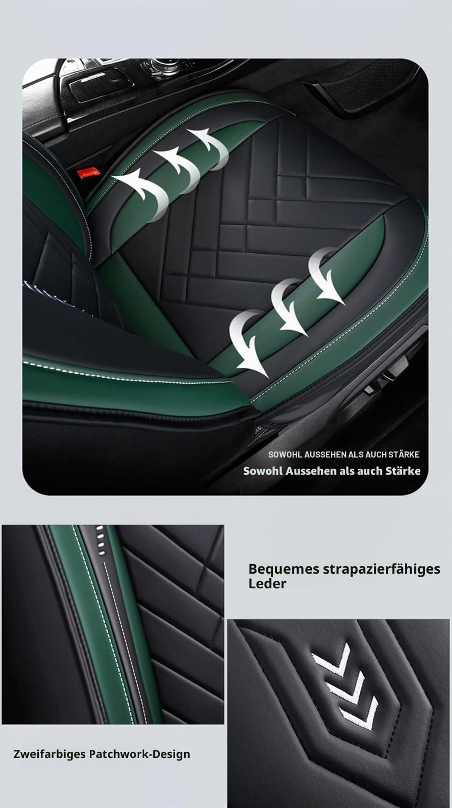 Autositzbezüge Universal Set, Leder Autositzbezug Komplettset, Aus Premium Leder + Einzigartigem Design 5-Sitzer Sitzbezüge (Kompatible Automodelltabelle enthalten)