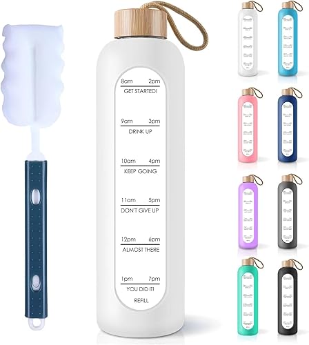 Miniatura 8 de PROBTTL Botellas de agua de vidrio de 25 onzas – Botella de agua de vidrio de borosilicato motivacional con funda de silicona y tapa de bambú, a