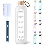 PROBTTL 25 oz Glass Water Bottles - Time Marker Motivational Borosilicate Glass Water Bottle With Silicone Sleeve and Bamboo Lid, Leak Proof, Reusable, BPA Free (White)