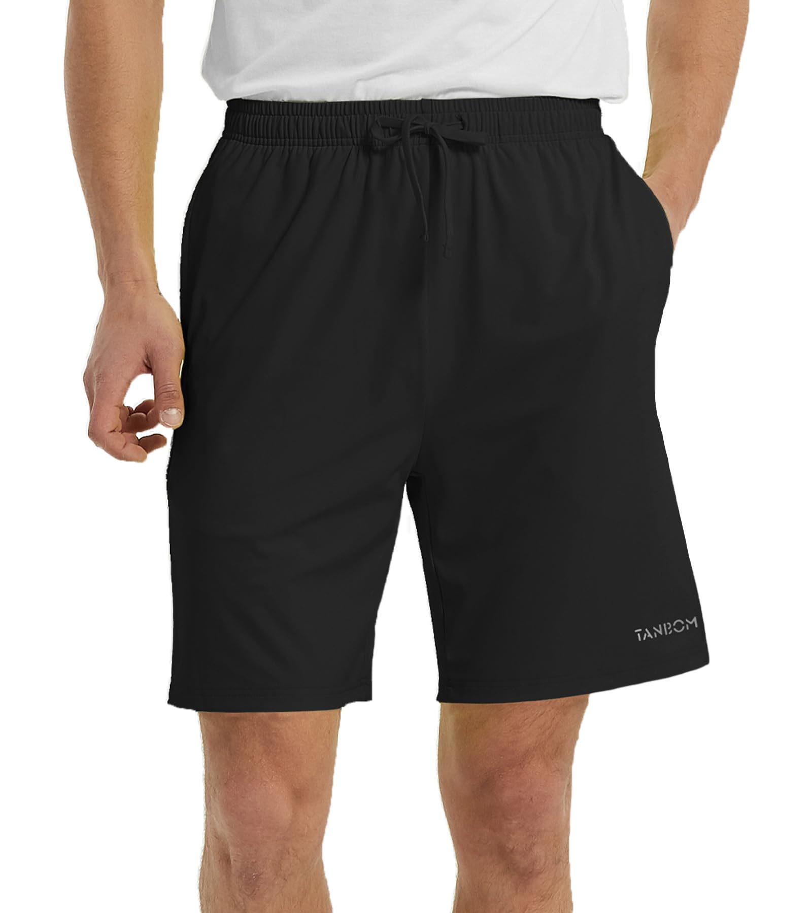 JINSHI Mens Big and Tall Athletic Unlined Shorts Deep Pockets Elastic Waist Drawstring 8in Sport Male Long Basketball