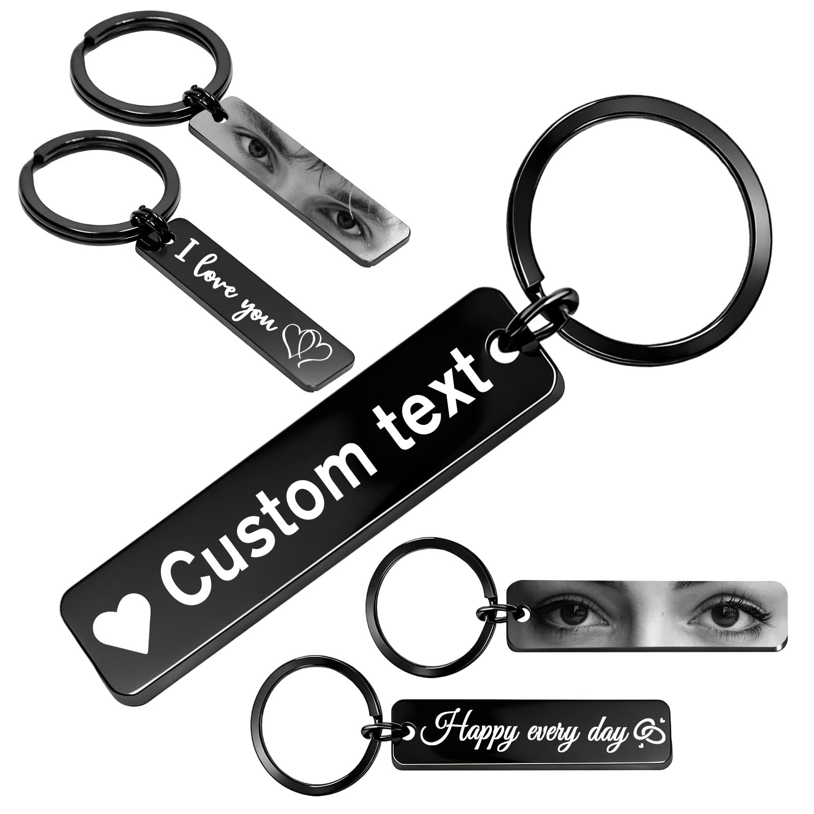 Custom Eye and Text Keychain - Personalised Double Sided Keyring with Engraved Photos of Your Partner or Pet - Unique Gift for Couples and Pet Lovers (Personalised Eyes Keychain)