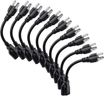 [ETL Listed] Miady Short Power Extension Cord Outlet Saver, 16AWG/13A, 3 Prong 10 Pack, Black, 8 Inch