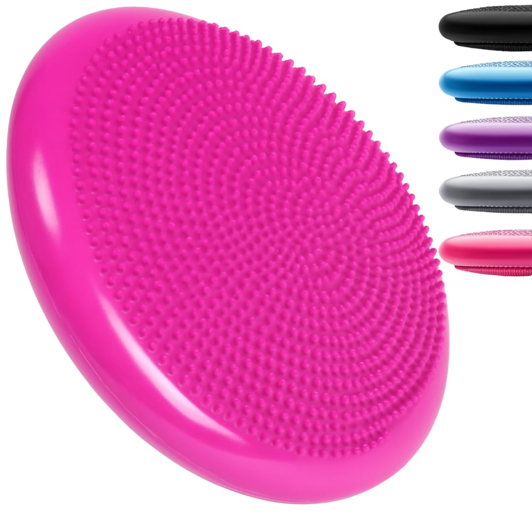 Inflatable Wobble Cushion Stability Training Air Pad Board With Pump (33cm x 2 inches) (Pink)