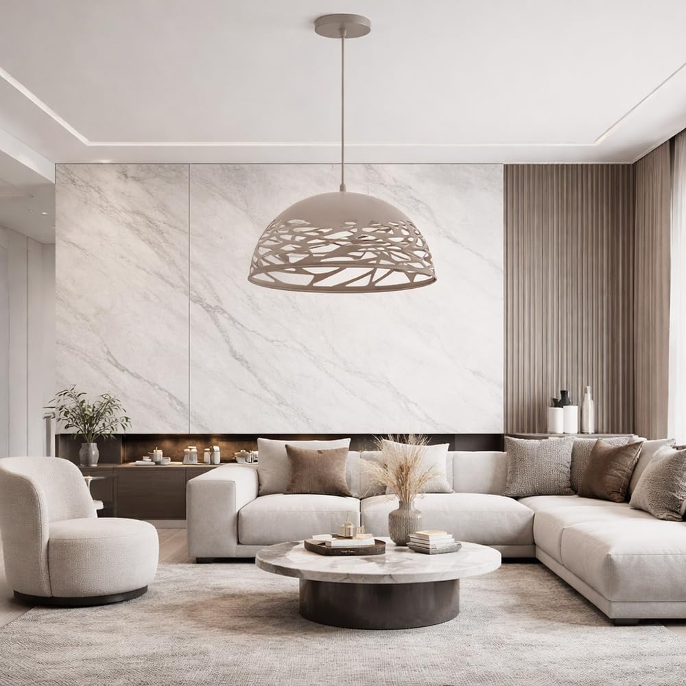 Vetrineinrete® Lampadario a sospensione tortora da soffitto con paralume in metallo traforato design contemporaneo moderno lampada da soffitto.