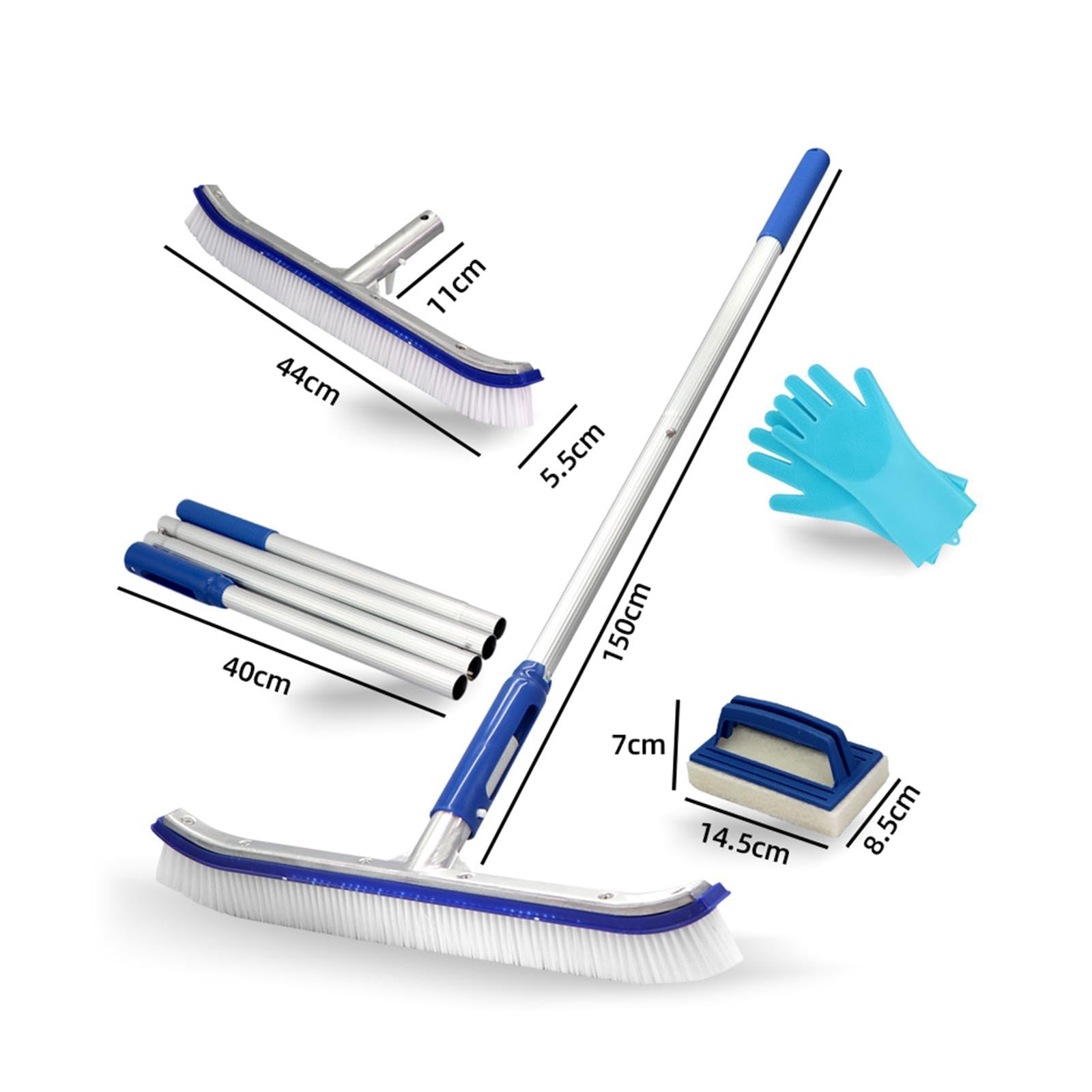 44 cm Poolreinigungsbürste mit Aluminiumstange, Teleskopierbar, Einfache Montage, für Poolwände, Fliesen Und Böden, Vielseitig Einsetzbar