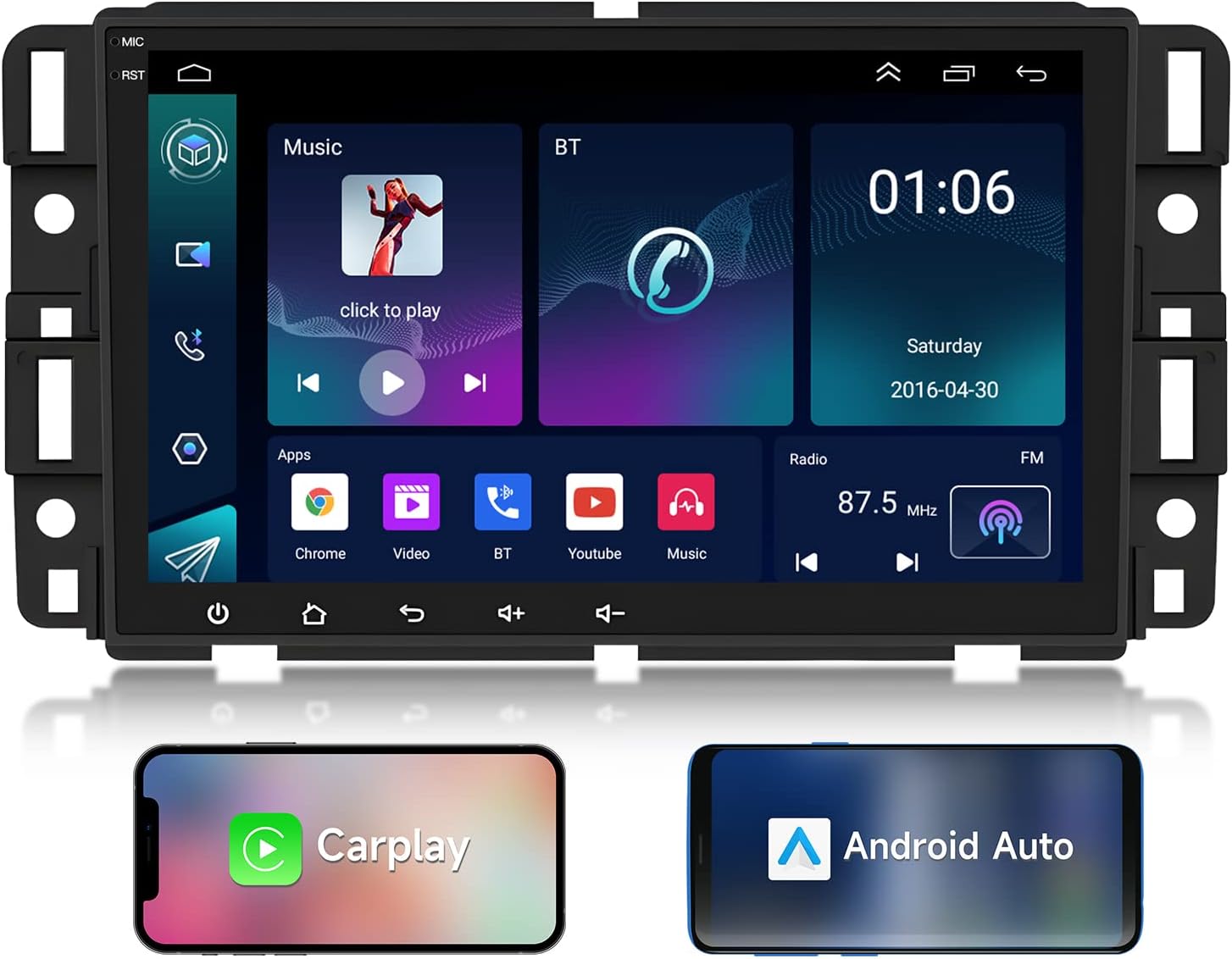 Car Stereo+Dash Cam Front 2K 1440P+Wireless CarPlay Adapter