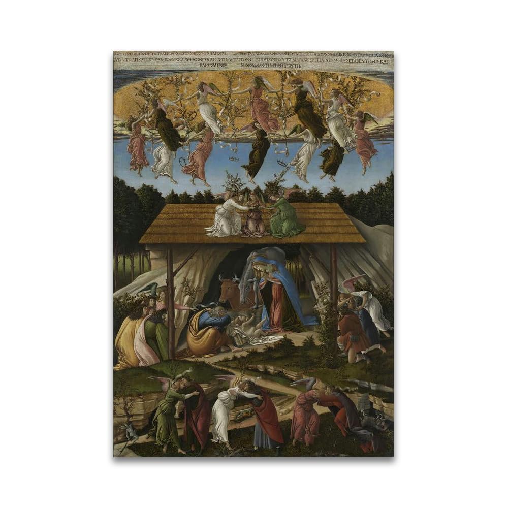 LZ6J8C9 Mystical Nativity By Sandro Botticelli - Religious Art Print Poster on Canvas - Famous Painting Canvas Wall Art (60 x 90 cm (23.7 x 35.5 in) / Frameless)