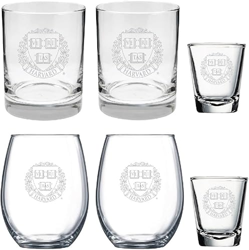El juego combinado de 6 piezas de vidrio satinado incluye 2 vinos (jugo), 2 rocas (anticuado) y 2 vasos de chupito (Harvard)