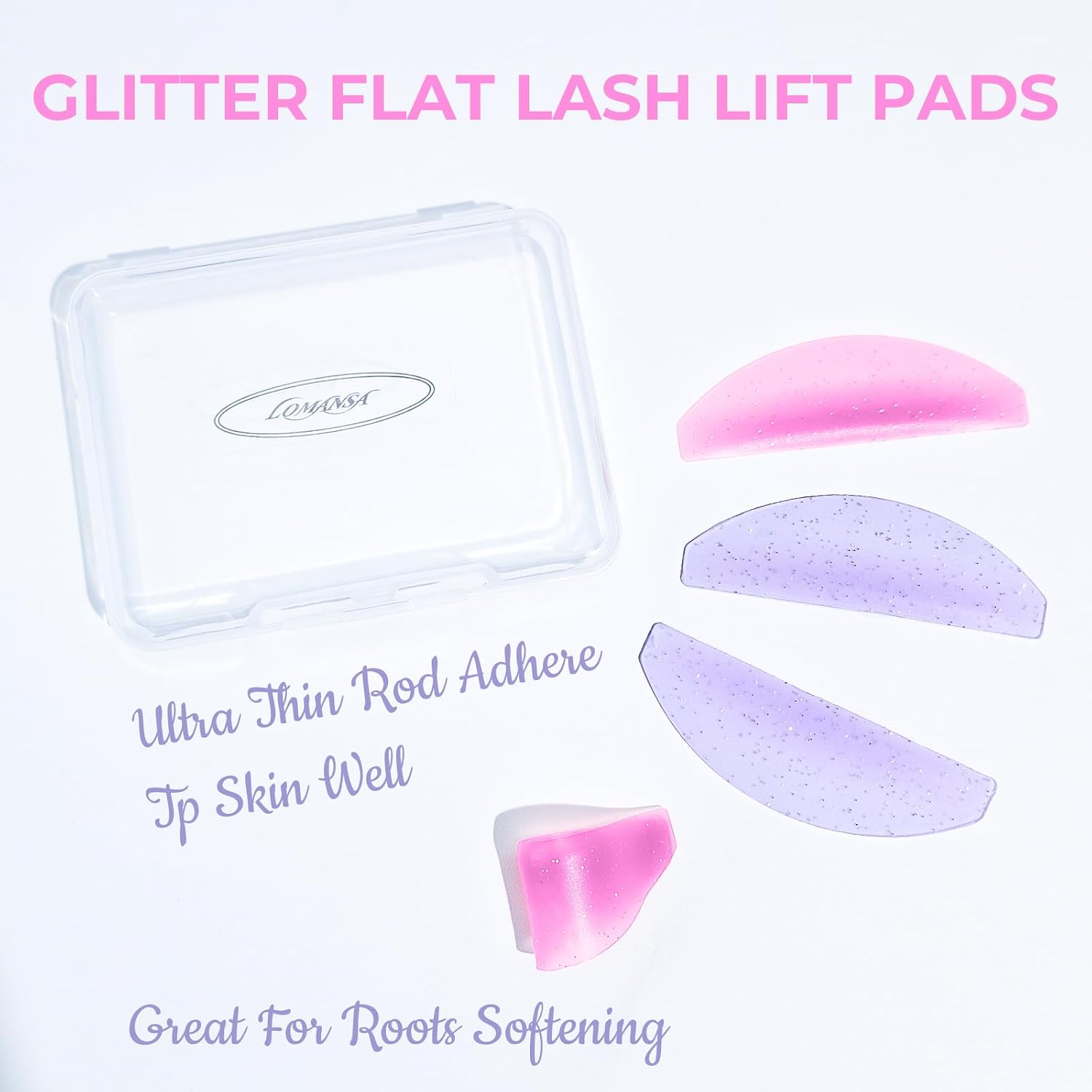 Korean Flat Lash Lift Shields, 4 Pcs Ultra-Thin Silicone Lash Lift Pads for Step 1 Perm Lotion, Reusable Eyelash Lift Rods for Salon Use, Purple & Pink