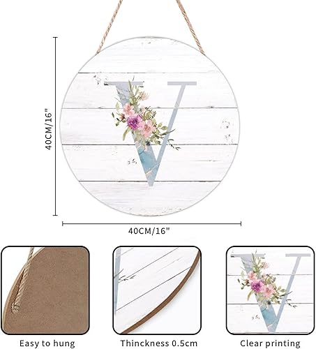 Vista 138 de Welcome Sign Front Decor Initial Letter B Round Wood Sign Monogram Purple Floral Wooden Plaque Blossom Floral 10in Country Wood Hanging Signs for
