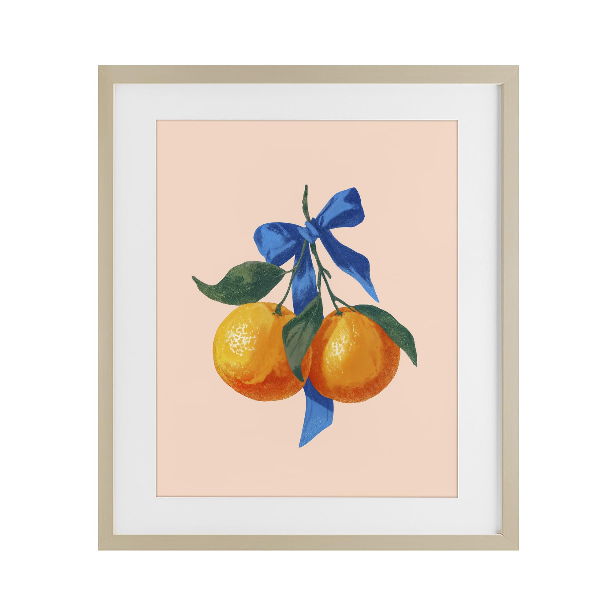 'Two Oranges with Blue Bow'| Framed Print Under Glass