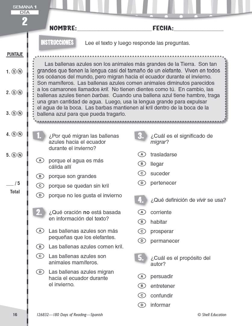180 Days(tm): Reading for 4th Grade Spanish Practice Workbook for Classroom and Home, Cool and Fun Practice Created by Teachers (180 Days of Practice) (Spanish Edition) - Image 6