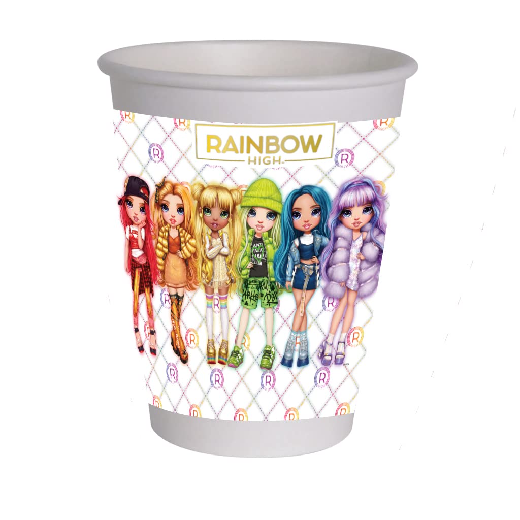 Ciao - Rainbow High Compostable Paper Cups (200 ml), 8 Pieces, Multicolor, 24071