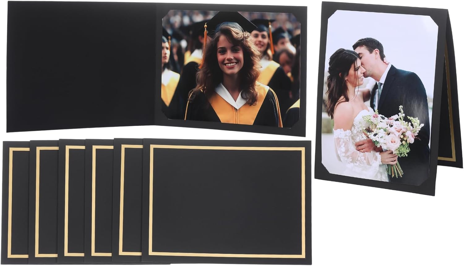 100 Pcs Photo Folders for 4x6 or 5x7 Pictures Photo Frame Note Cards Paper Greetings Cardboard Picture Frame for Graduation Wedding Birthday Classroom DIY(White with Gold Foil)