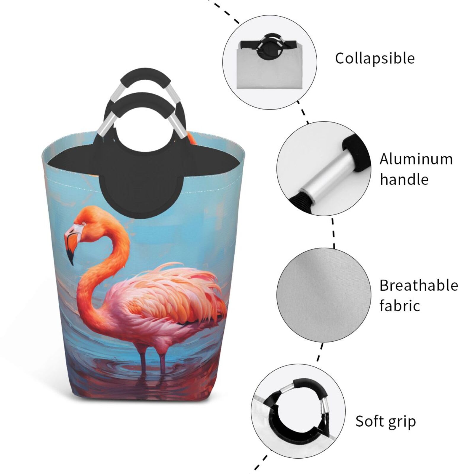 Nice Flamingo Faltbarer quadratischer Aufbewahrungsbeutel, 50 l, Wäschekorb für schmutzige Kleidung, geeignet für Waschküche, Schlafsaal, Schlafzimmer