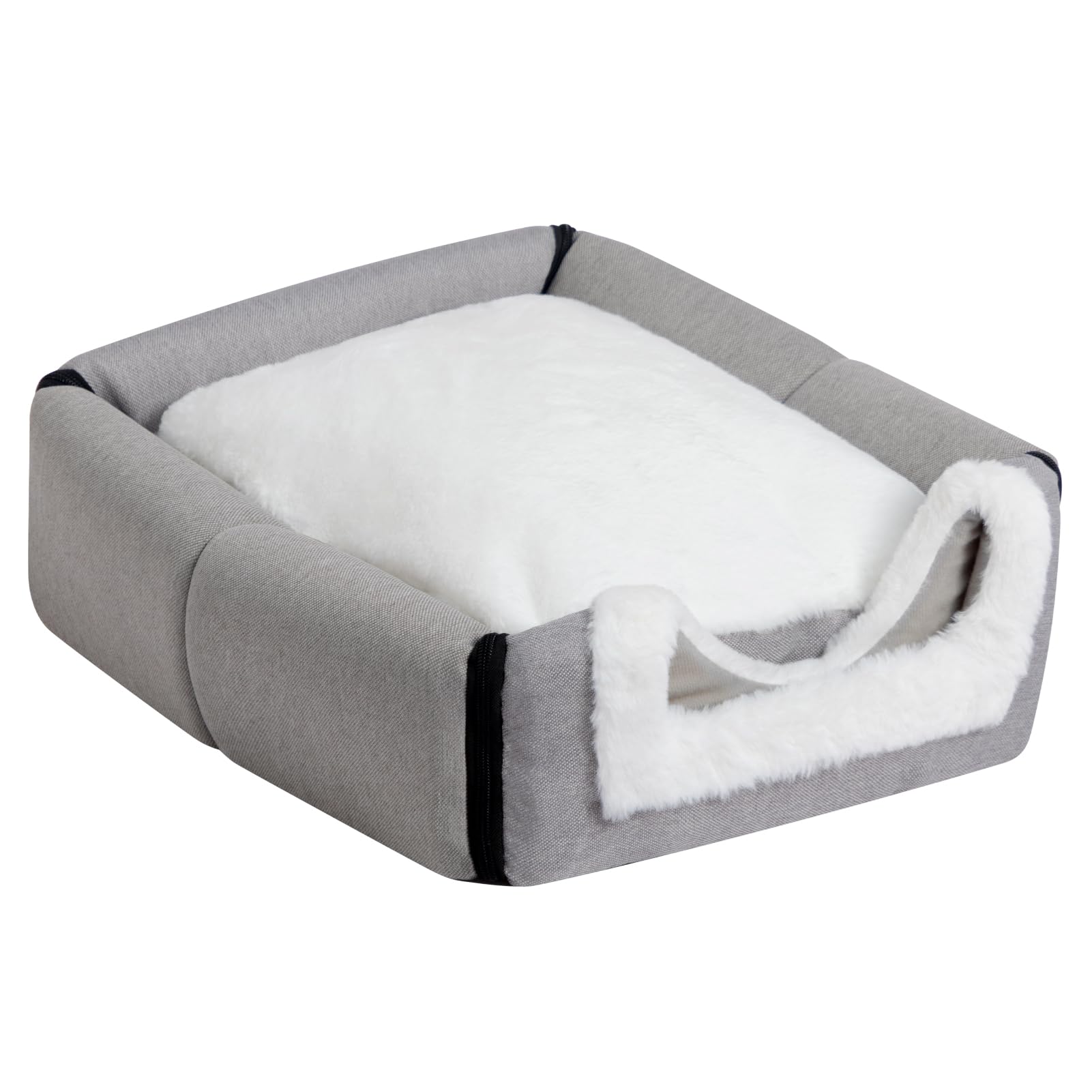 Hollypet Cuccia per Gatti e Cuccioli, Letto in Lino Pieghevole 2-in-1 per Animali Domestici, Calda Cuccia per Gatti e Cani di Piccola Taglia, Grigio