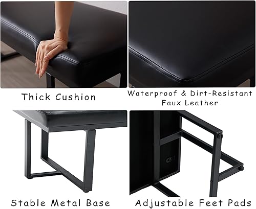 Miniatura 3 de ZH4YOU Banco otomano moderno de 45 pulgadas para dormitorio, banco de entrada tapizado de piel sintética negra con extremo de cojín suave y