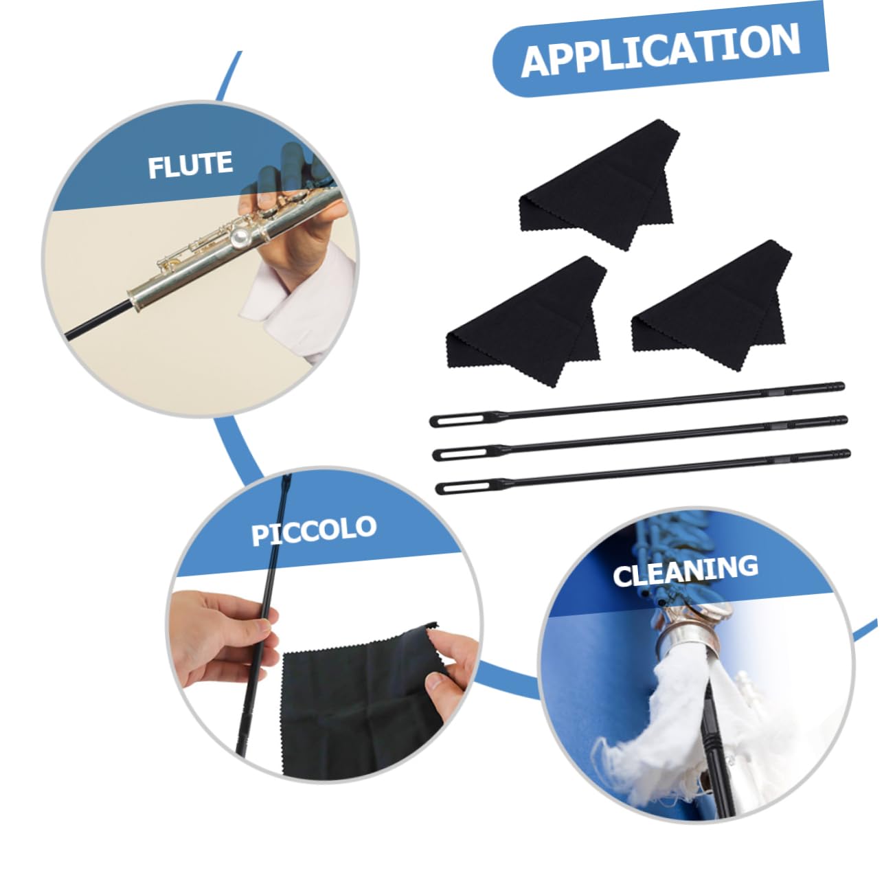 CORHAD Flute Cleaning Tools Flute Cleaning Rod Kit Flute Cleaning Cloth for Flute Sax Clarinet Maintenance