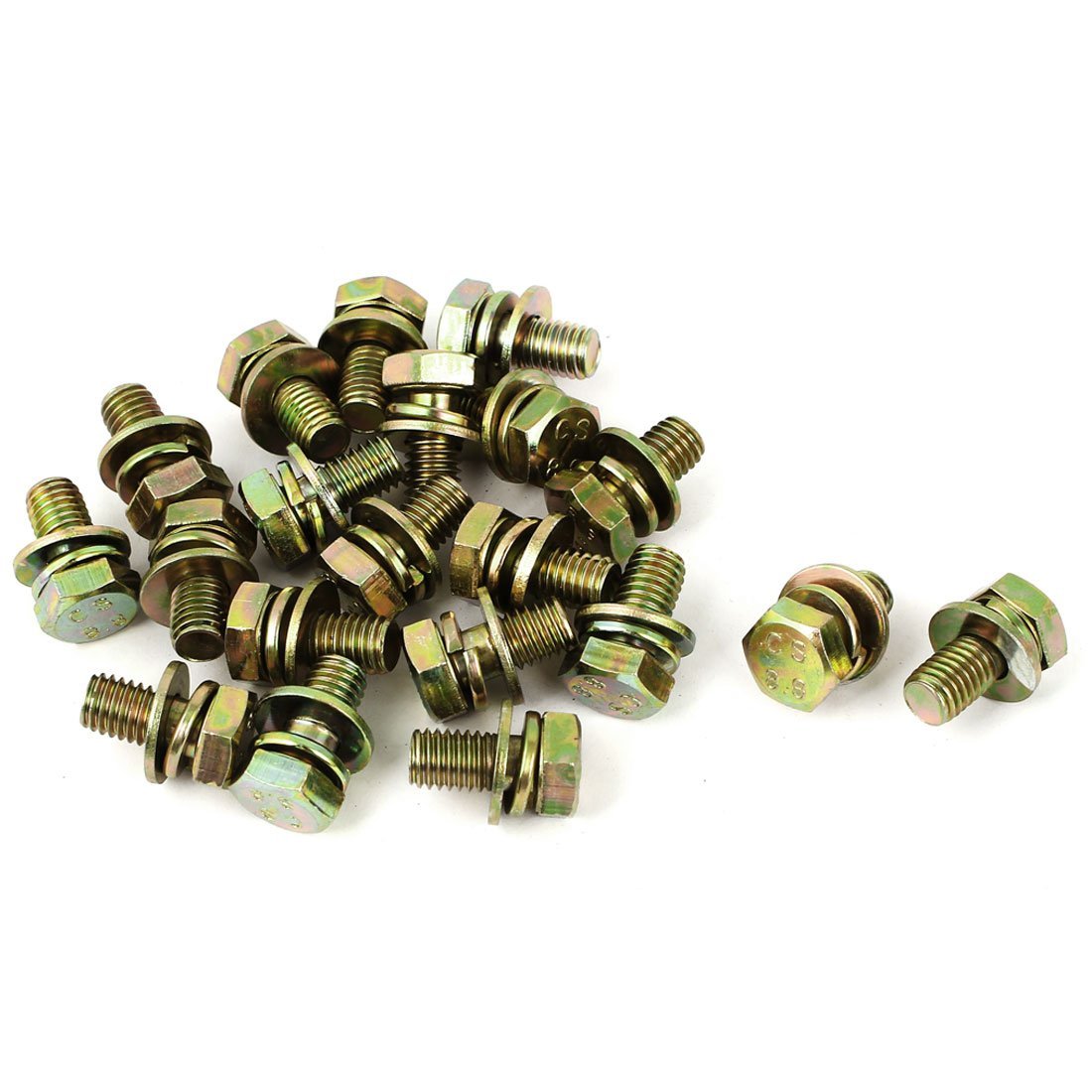 Uxcell Bronze Sourcingmap M8x16mm 8.8 Grade Yellow Zinc Plated Hex Head Bolt 20Pcs W Washer