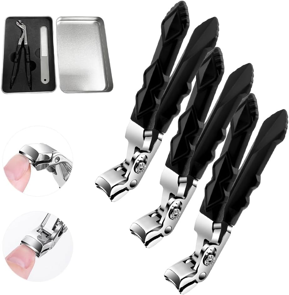 Pro Nail Clippers, 2025 Upgraded Large Angled Head Toenail Clippers Easy Trimming, Wide Jaw Opening Nail Clippers for Thick Nails, Long Handle Nail Clipper for Seniors Men Women (2 Sets)
