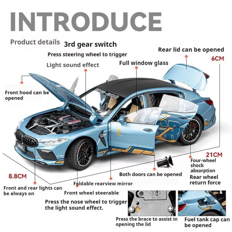 Image of Invite Enterprise Compatible with 1 /24 B-M-W M8 Toy Car, Alloy Diecast Race Collectible Pull Back Model Car with Sound and Light Toy Vehicle for Boys Gift [Multicolor]