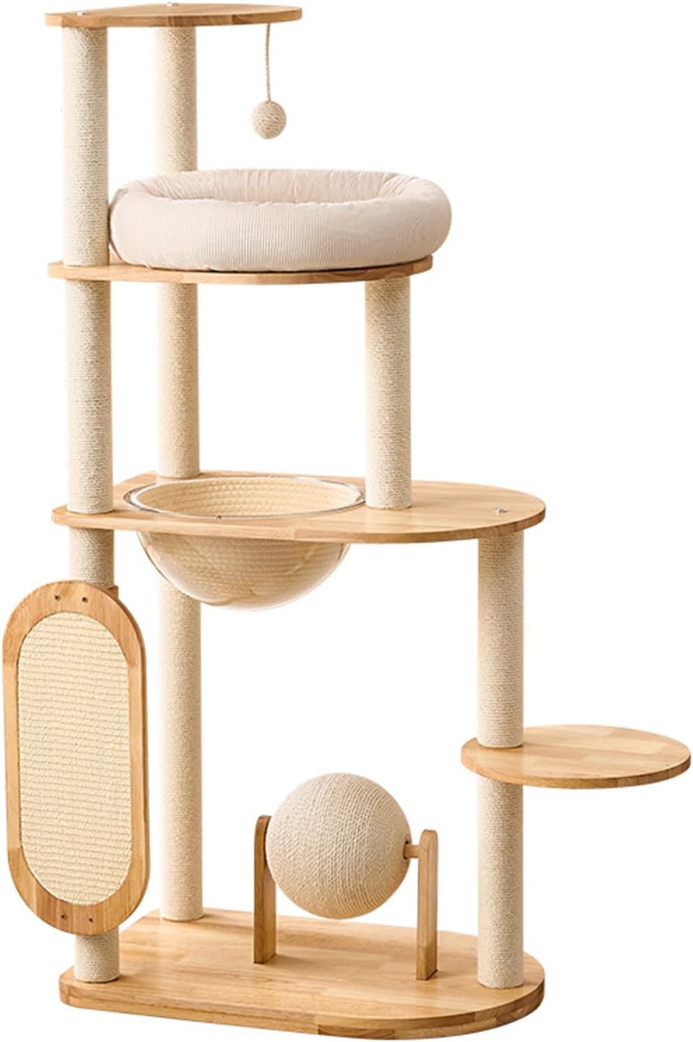Solid Rubber Wood Cute Climb Frame Beds with Scratching Posts Cat Scratching Ball and Board Washable Easy Clean for Large & Multi-Cat Homes